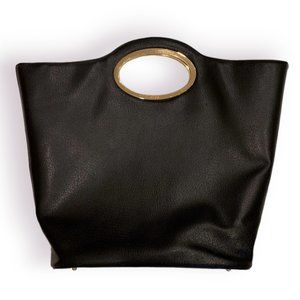 Authentic Large GUCCI Vintage Black Leather Bag with Circular Metal Rings